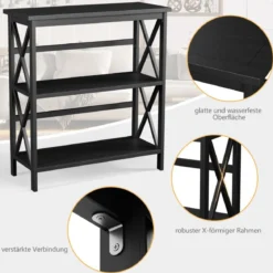 Konsolentisch aus Holz mit Kippschutz & Stabilem Rahmen Moderner Beistelltisch 79 x 32 x 86 cm Schwarz