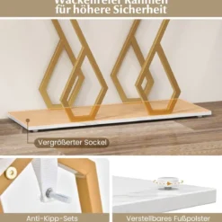 Konsolentisch aus Kunstmarmor Foyertisch mit Verstellbaren Fußpolstern Weiß und Gold