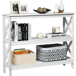 Konsolentisch Beistelltisch Industrie Design mit Ablage Flurtisch 100 x 33 x 80 cm Weiß