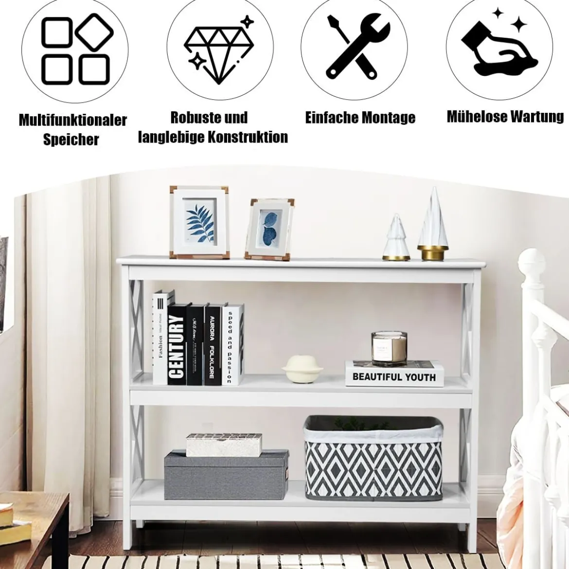 Konsolentisch Beistelltisch Industrie Design mit Ablage Flurtisch 100 x 33 x 80 cm Weiß