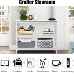 Konsolentisch Beistelltisch Industrie Design mit Ablage Flurtisch 100 x 33 x 80 cm Weiß