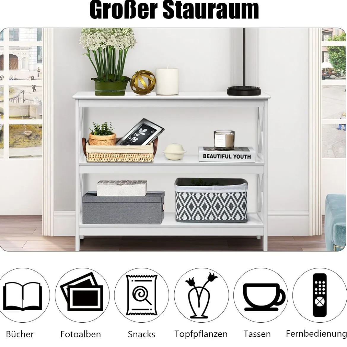 Konsolentisch Beistelltisch Industrie Design mit Ablage Flurtisch 100 x 33 x 80 cm Weiß