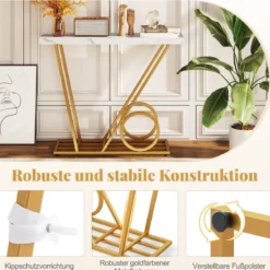 Konsolentisch 100cm moderner Einlagetisch mit Marmor-Optik und Wagen-inspiriertem Design Beistelltisch Weiß