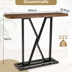Konsolentisch 100 cm rechteckiger Eingangsbereich Tisch mit geometrischem Metallgestell Rustikales Braun