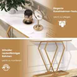 Konsolentisch Eingangstisch schmal Flurtisch mit Marmoroptik Beistelltisch für Wohnzimmer 100 x 29,5 x 80 cm
