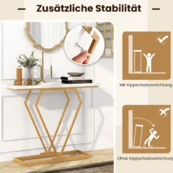 Konsolentisch Eingangstisch schmal Flurtisch mit Marmoroptik Beistelltisch für Wohnzimmer 100 x 29,5 x 80 cm