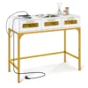 Konsolentisch Eingangstisch mit LED-Lichtern & Ladestation schmaler Sofatisch Weiß 90 x 40 x 75 cm