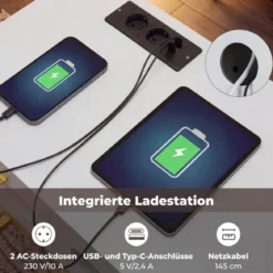Konsolentisch Eingangstisch mit LED-Lichtern & Ladestation schmaler Sofatisch Weiß 90 x 40 x 75 cm