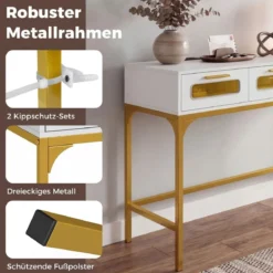 Konsolentisch Eingangstisch mit LED-Lichtern & Ladestation schmaler Sofatisch Weiß 90 x 40 x 75 cm