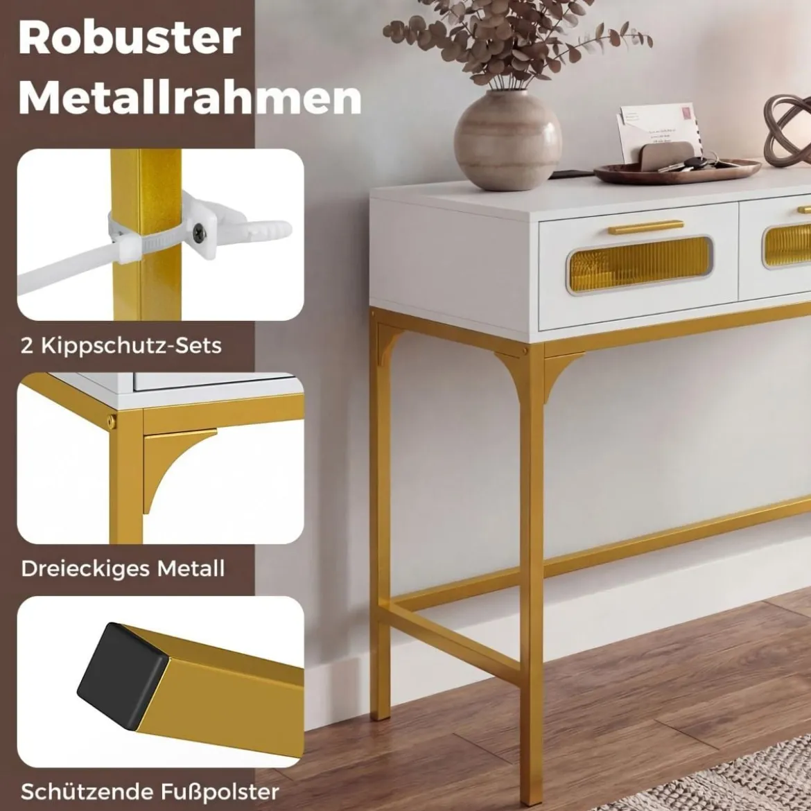 Konsolentisch Eingangstisch mit LED-Lichtern & Ladestation schmaler Sofatisch Weiß 90 x 40 x 75 cm