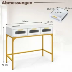 Konsolentisch Eingangstisch mit LED-Lichtern & Ladestation schmaler Sofatisch Weiß 90 x 40 x 75 cm
