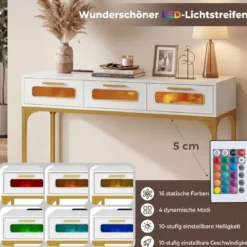Konsolentisch Eingangstisch mit LED-Lichtern & Ladestation schmaler Sofatisch Weiß 90 x 40 x 75 cm