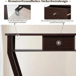 Konsolentisch Flurtisch mit Schublade und Regal 120 x 30 x 81 cm Braun