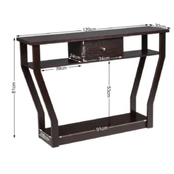 Konsolentisch Flurtisch mit Schublade und Regal 120 x 30 x 81 cm Braun