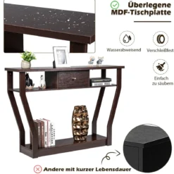 Konsolentisch Flurtisch mit Schublade und Regal 120 x 30 x 81 cm Braun