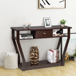Konsolentisch Flurtisch mit Schublade und Regal 120 x 30 x 81 cm Braun