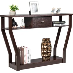 Konsolentisch Flurtisch mit Schublade und Regal 120 x 30 x 81 cm Braun