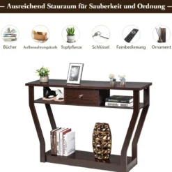 Konsolentisch Flurtisch mit Schublade und Regal 120 x 30 x 81 cm Braun