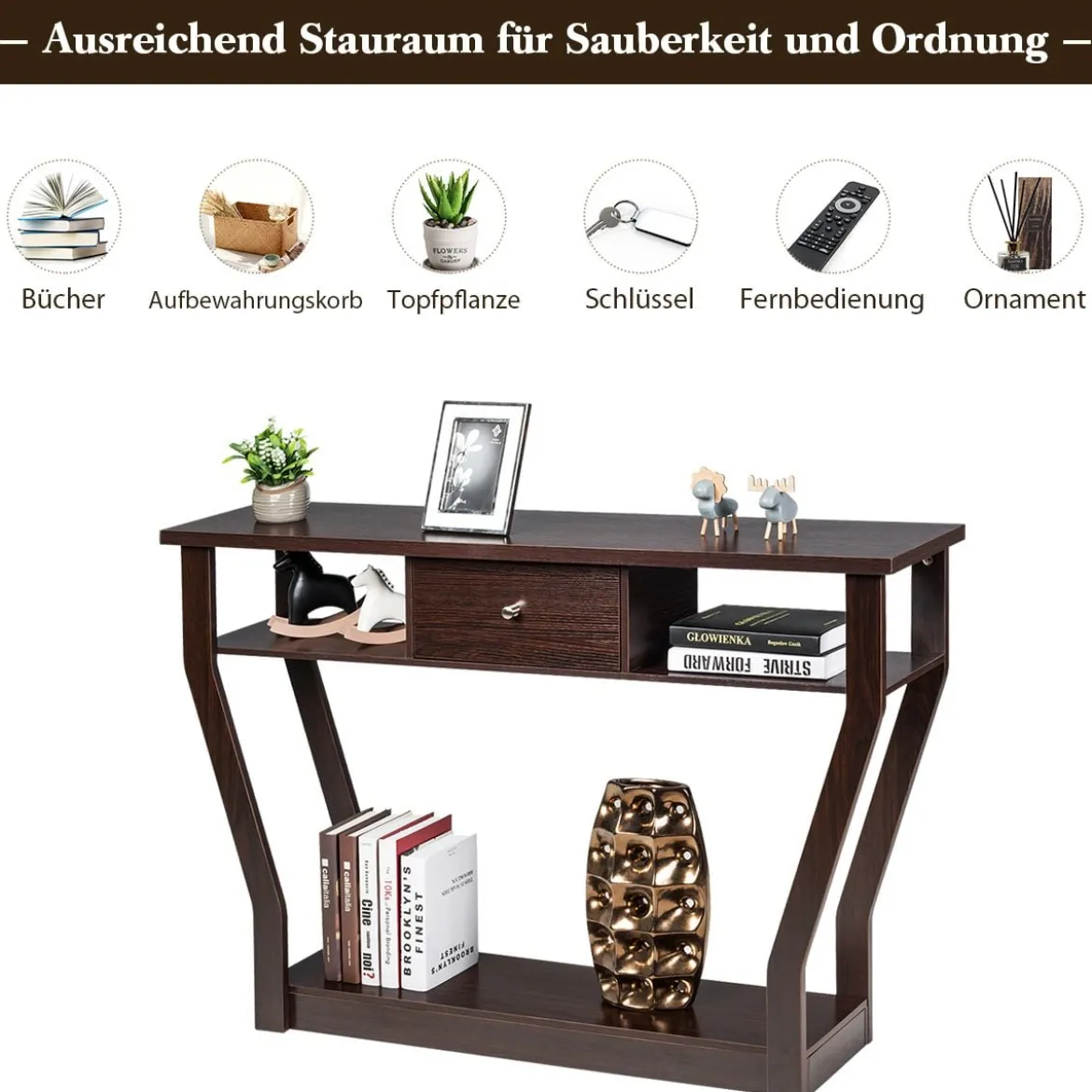 Konsolentisch Flurtisch mit Schublade und Regal 120 x 30 x 81 cm Braun