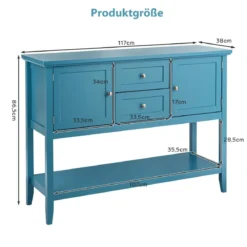 Konsolentisch Holz-Sideboard mit 2 Schubladen und 2 Schränken 117 x 38 x 86,5 cm Blau