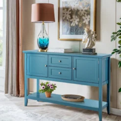 Konsolentisch Holz-Sideboard mit 2 Schubladen und 2 Schränken 117 x 38 x 86,5 cm Blau