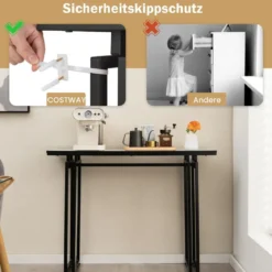 Konsolentisch Mamor Optik mit Metallrahmen Kippsicherung & verstellbaren Fußpolstern Flurtisch 110 x 30 x 81 cm Weiß + Schwarz