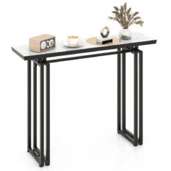 Konsolentisch Mamor Optik mit Metallrahmen Kippsicherung & verstellbaren Fußpolstern Flurtisch 110 x 30 x 81 cm Weiß + Schwarz