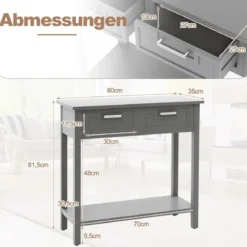 Konsolentisch mit Ablage 2 Schubladen Beistelltisch Industrie Design Grau