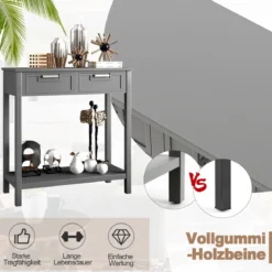 Konsolentisch mit Ablage 2 Schubladen Beistelltisch Industrie Design Grau