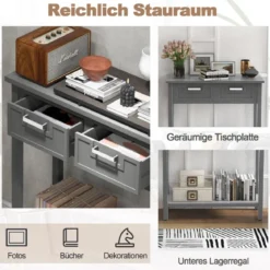 Konsolentisch mit Ablage 2 Schubladen Beistelltisch Industrie Design Grau