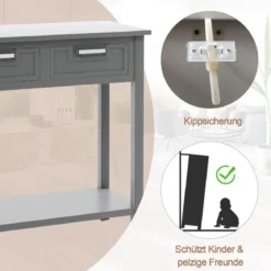 Konsolentisch mit Ablage 2 Schubladen Beistelltisch Industrie Design Grau