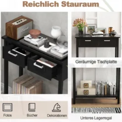 Konsolentisch mit Ablage 2 Schubladen Beistelltisch Industrie Design Schwarz