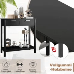 Konsolentisch mit Ablage 2 Schubladen Beistelltisch Industrie Design Schwarz