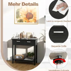 Konsolentisch mit Ablage 2 Schubladen Beistelltisch Industrie Design Schwarz