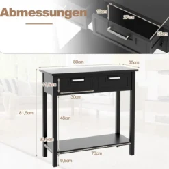 Konsolentisch mit Ablage 2 Schubladen Beistelltisch Industrie Design Schwarz