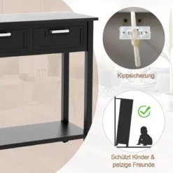 Konsolentisch mit Ablage 2 Schubladen Beistelltisch Industrie Design Schwarz