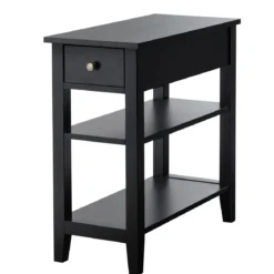 Konsolentisch mit Ablage und Schublade 3-Stöckiger Beistelltisch aus Holz 60 x 28,5 x 61cm Schwarz