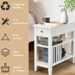 Konsolentisch mit Ablage und Schublade 3-Stöckiger Beistelltisch aus Holz 60 x 28,5 x 61cm Weiß