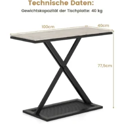 Konsolentisch mit Kunstmarmorplatte Couchtisch mit Metallrahmen Sofatisch 100 x 40 x 77,5 cm