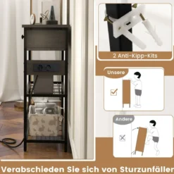 Konsolentisch mit Ladestation Flurtisch mit 2 Schubladen & 2 Metallgitterablagen Grau
