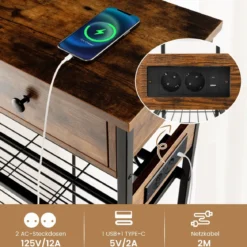 Konsolentisch mit Ladestation & 2 Schubladen Flurtisch Eingangstisch mit USB & TypeC-Anschlüssen