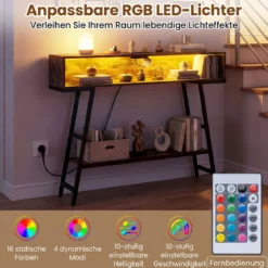 Konsolentisch mit LED-Beleuchtung & Ladestation 3-stufiger Flurtisch Schmaler Sofatisch Rostbraun