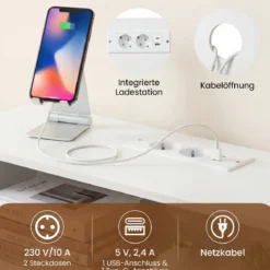 Konsolentisch mit LED-Beleuchtung & Ladestation 3-stufiger Flurtisch Schmaler Sofatisch Weiß