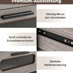 Konsolentisch Mit LED Licht Ladestation Steckdosen USB Schubladen Für Wohnzimmer Flur Grau