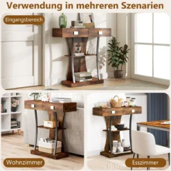 Konsolentisch mit 2 Schubladen Eingangstisch aus Holz mit 2 Ablagen 91 x 30 x 87 cm Rustikales Braun