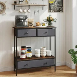 Konsolentisch mit Schubladen industrial Flurtisch mit offenem Ablagefach schmaler Couchtisch Sofatisch Rustikal Braun