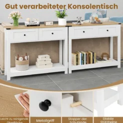 Konsolentisch mit 2 Schubladen & Ablage Schmaler Beistelltisch Moderner Flurtisch Weiß