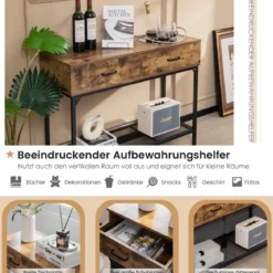 Konsolentisch mit 2 Schubladen Flurtisch Schlanker Eingangstisch 100 x 35 x 76 cm Rustikales Braun