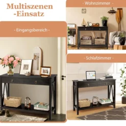 Konsolentisch mit Schublade und offenem Regal multifunktionaler Präsentationstisch Schwarz