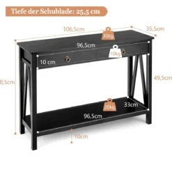 Konsolentisch mit Schublade und offenem Regal multifunktionaler Präsentationstisch Schwarz